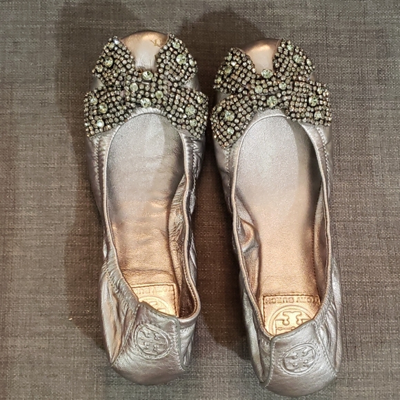 Tory Burch Eddie Rhinestone Bow Flats - Picture 1 of 5